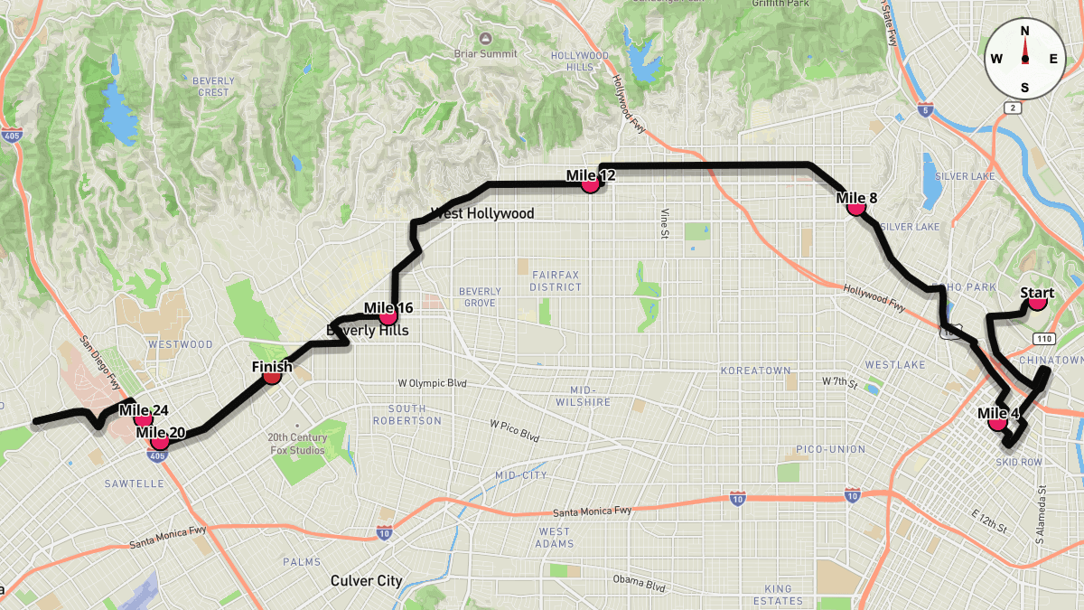 Course map for Los Angeles Marathon